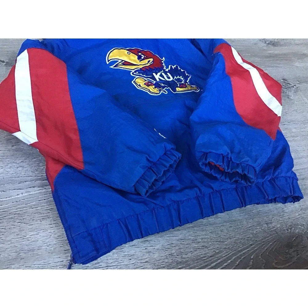Vintage 90s Kansas Jayhawks 1/4 Zip Pullover Starter Jacket Size Kids M Puffer